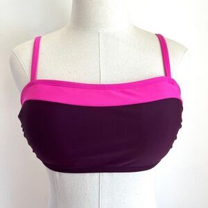 Kona Sol Color Block Bandeau Bikini Swimsuit Top Size Medium Burgundy and Pink